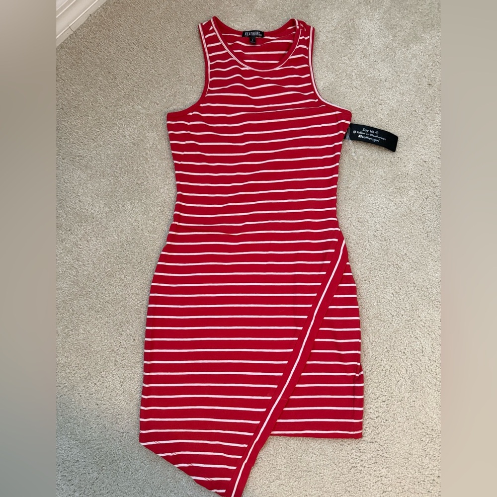 Feathers Red and White Asymmetrical Dress